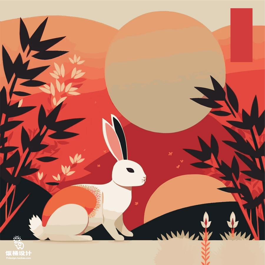 2023新年创意卡通兔子兔年元素风景插画海报背景AI矢量设计素材【005】